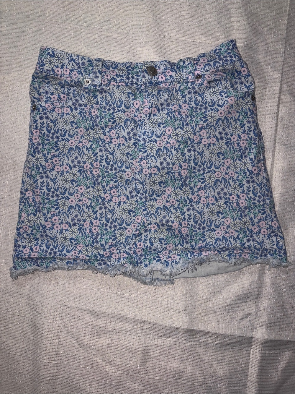 Cat & Jack Floral Denim Mini Skirt - Blue & Pink size L 10/12